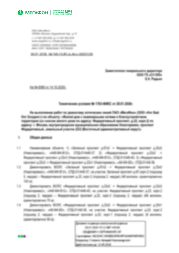 Технические условия МегаФон